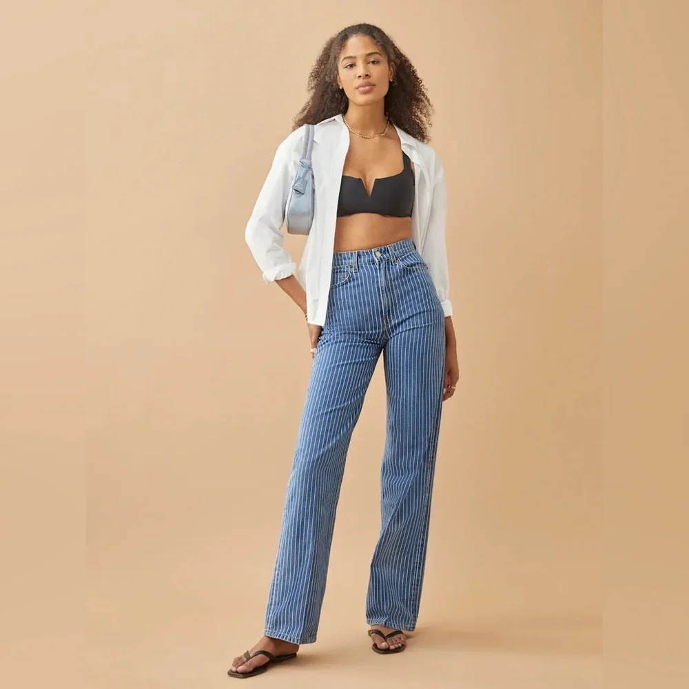 Reformation High Rise Blue Striped Jeans - Picture 2 of 6